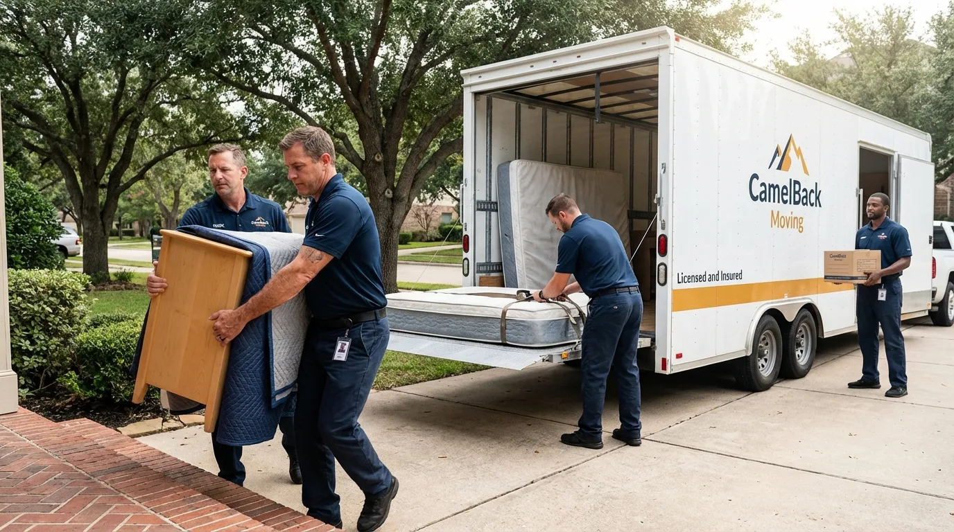 Crew loading residential truck for cross-state move from Greene, IA