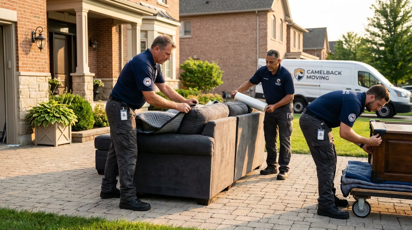 Large estate moving crew wrapping furniture in Greene, IA